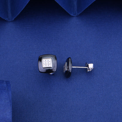 Square Spark Silver Ceramic Pendent Set