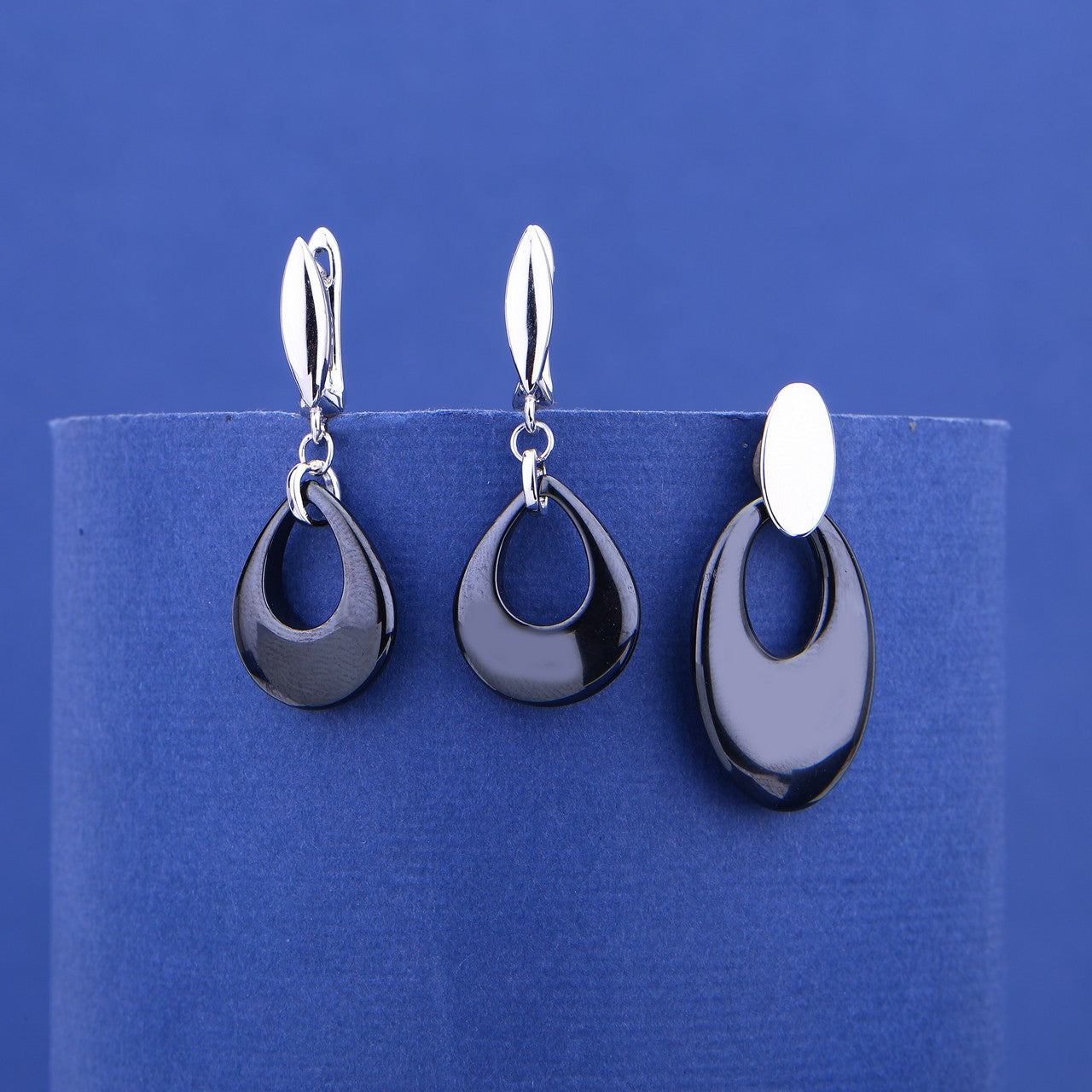 Silver Drop Ceramic Pendant Set