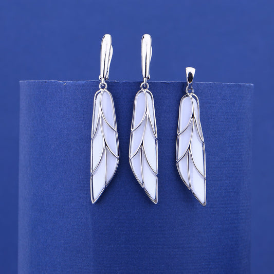 Nature Charm Silver Ceramic Pendant Set