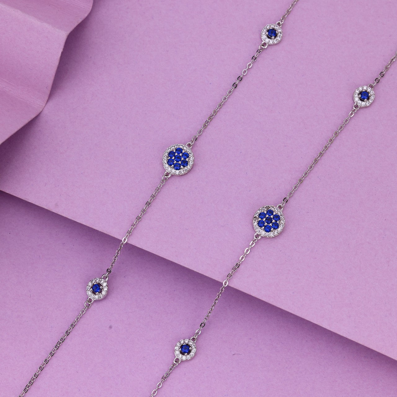 92.5 Silver Blue Stone Anklet | Premium Designer Payal