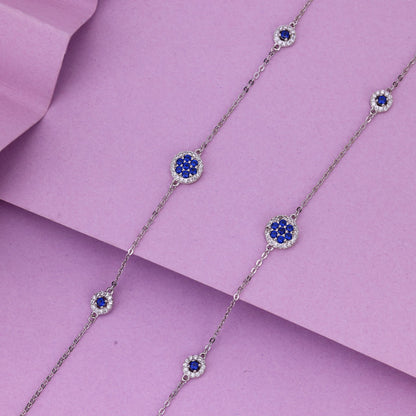 92.5 Silver Blue Stone Anklet | Premium Designer Payal