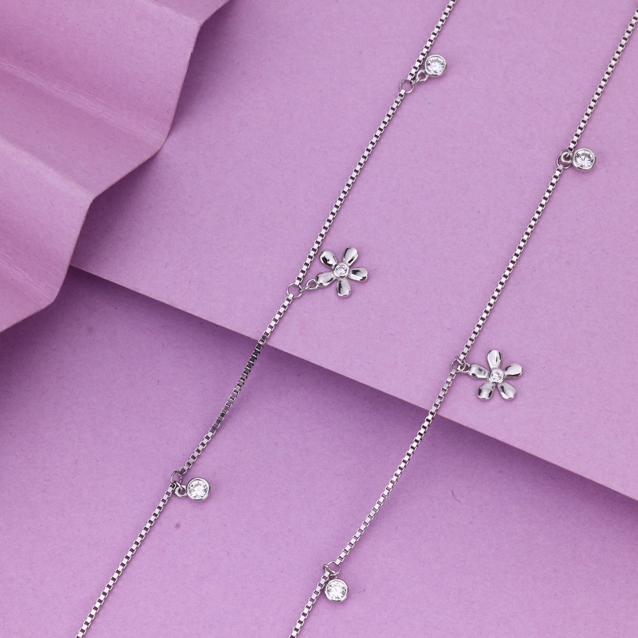 Delicate Silver Flower Charm Anklet | Lightweight Daily Wear Payal