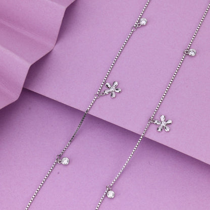 Delicate Silver Flower Charm Anklet | Lightweight Daily Wear Payal