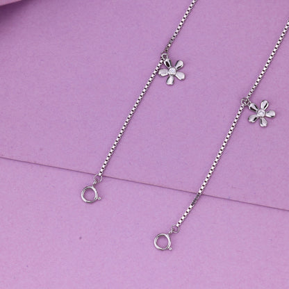 Delicate Silver Flower Charm Anklet | Lightweight Daily Wear Payal