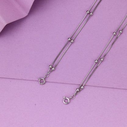 92.5 Silver Heart Charm Anklet- Elegant Double Chain payal For Women