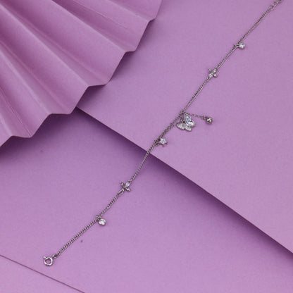 92.5 Silver Butterfly Charm Anklet | Delicate CZ Anklet For Women & Girls