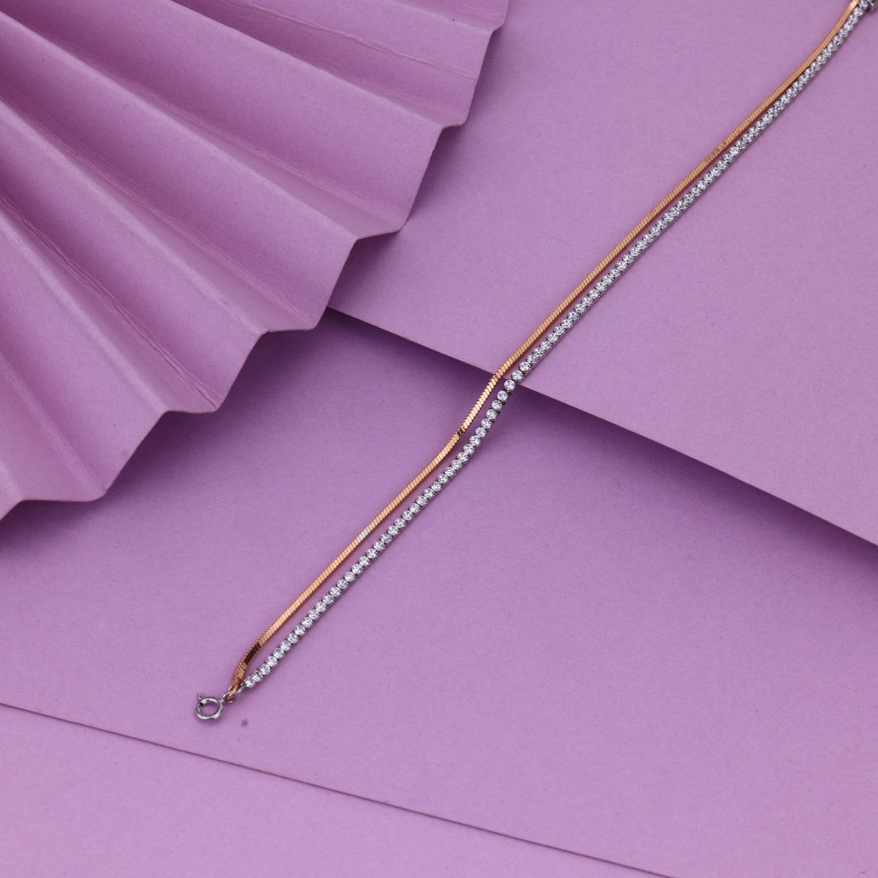 92.5 Sterling Silver Dual-Chain Anklet | Rose Chain & Tennis Line Designer Payal