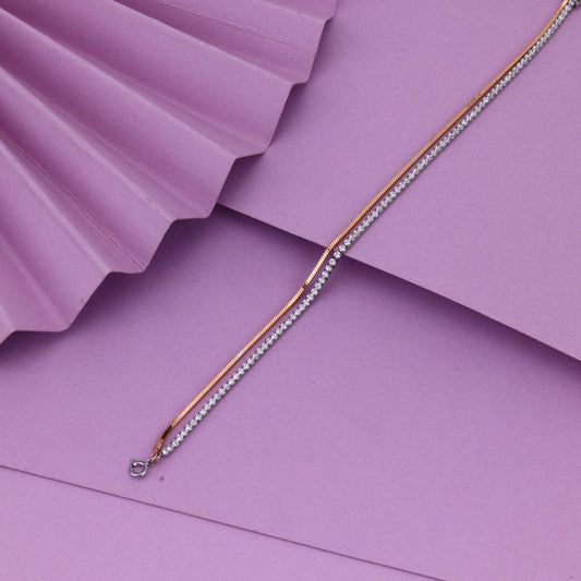 92.5 Sterling Silver Dual-Chain Anklet | Rose Chain & Tennis Line Designer Payal