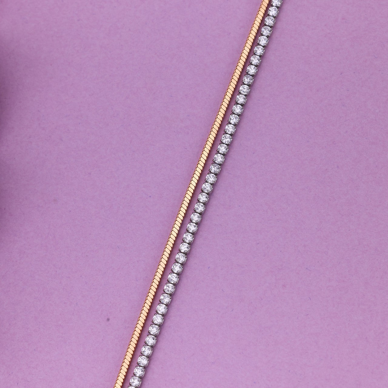 92.5 Sterling Silver Dual-Chain Anklet | Rose Chain & Tennis Line Designer Payal