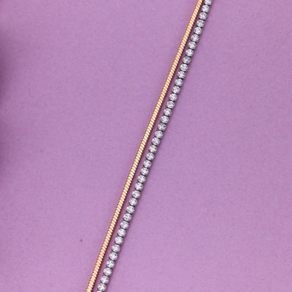 92.5 Sterling Silver Dual-Chain Anklet | Rose Chain & Tennis Line Designer Payal