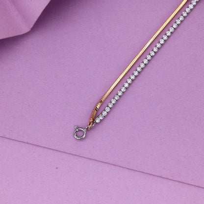 92.5 Sterling Silver Dual-Chain Anklet | Rose Chain & Tennis Line Designer Payal