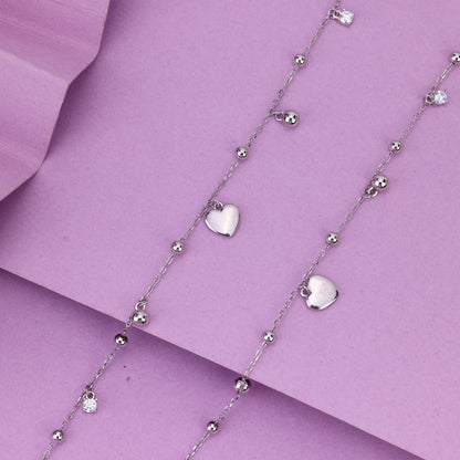 925 Sterling Silver Heart Charm Anklet for Women – Delicate Beaded Chain Payal