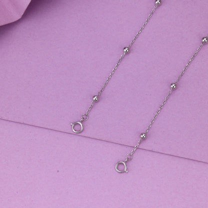 925 Sterling Silver Heart Charm Anklet for Women – Delicate Beaded Chain Payal