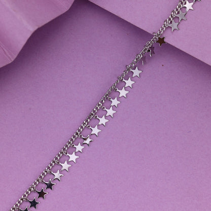 Silver Star Chain Anklet for Girls | Lightweight Daily Wear