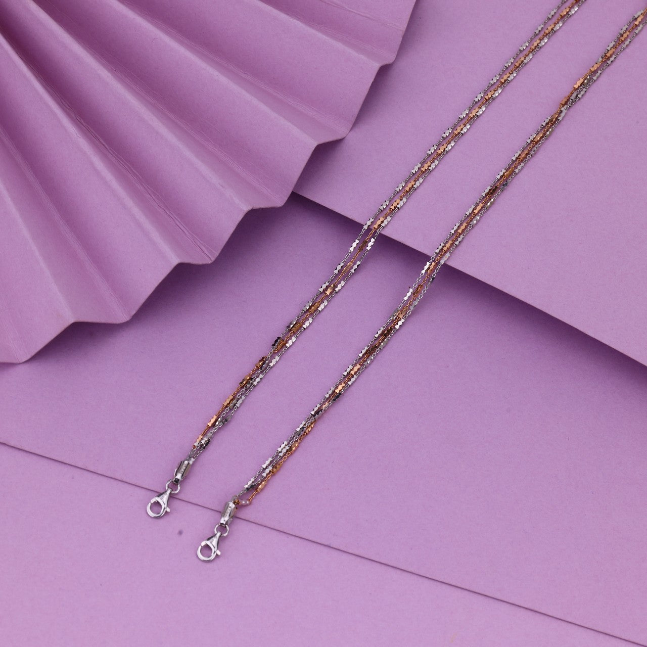 92.5 Sterling Silver Tri-Chain Anklet | Rose & Silver Multi-Line Designer Payal