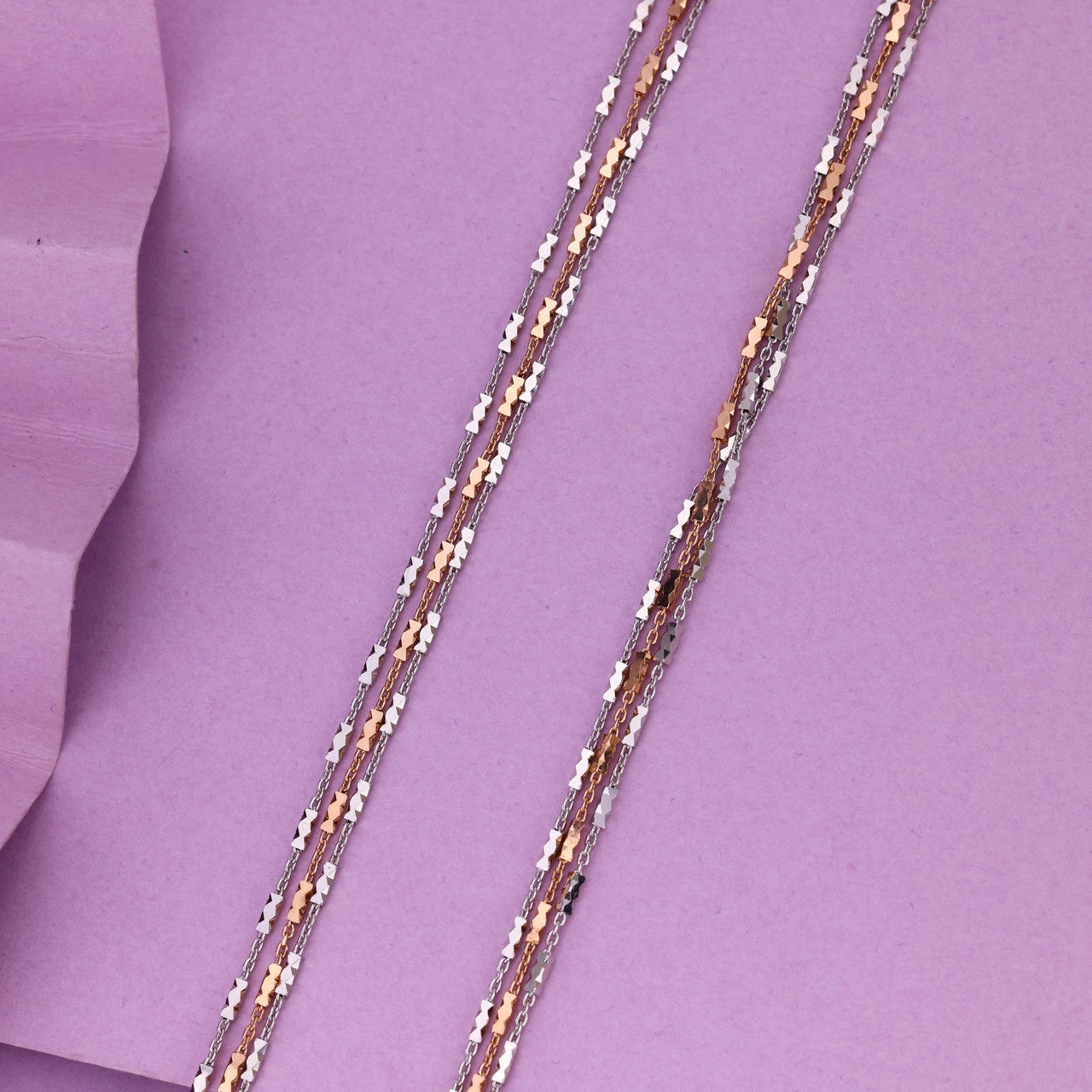 92.5 Sterling Silver Tri-Chain Anklet | Rose & Silver Multi-Line Designer Payal
