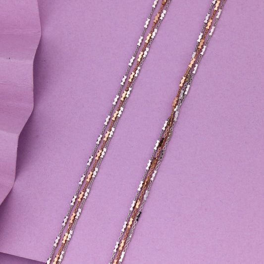 92.5 Sterling Silver Tri-Chain Anklet | Rose & Silver Multi-Line Designer Payal