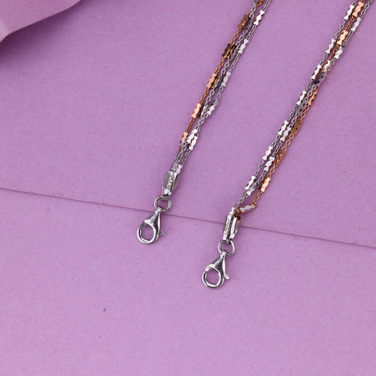 92.5 Sterling Silver Tri-Chain Anklet | Rose & Silver Multi-Line Designer Payal