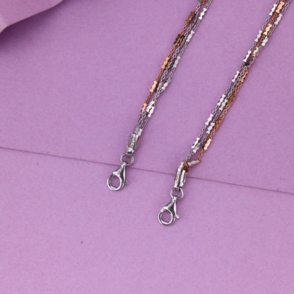 92.5 Sterling Silver Tri-Chain Anklet | Rose & Silver Multi-Line Designer Payal