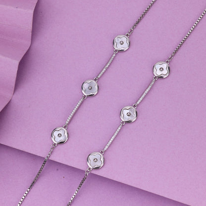 925 Sterling Silver Mother of Pearl Anklet for Women – Floral MOP Payal with Elegant Detailing