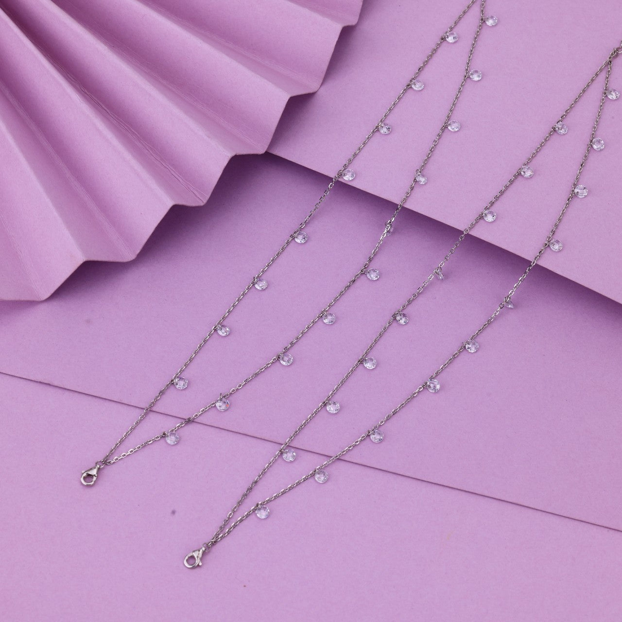 Minimal Silver Anklet with Crystal Beads | Elegant Payal for Women & Girls