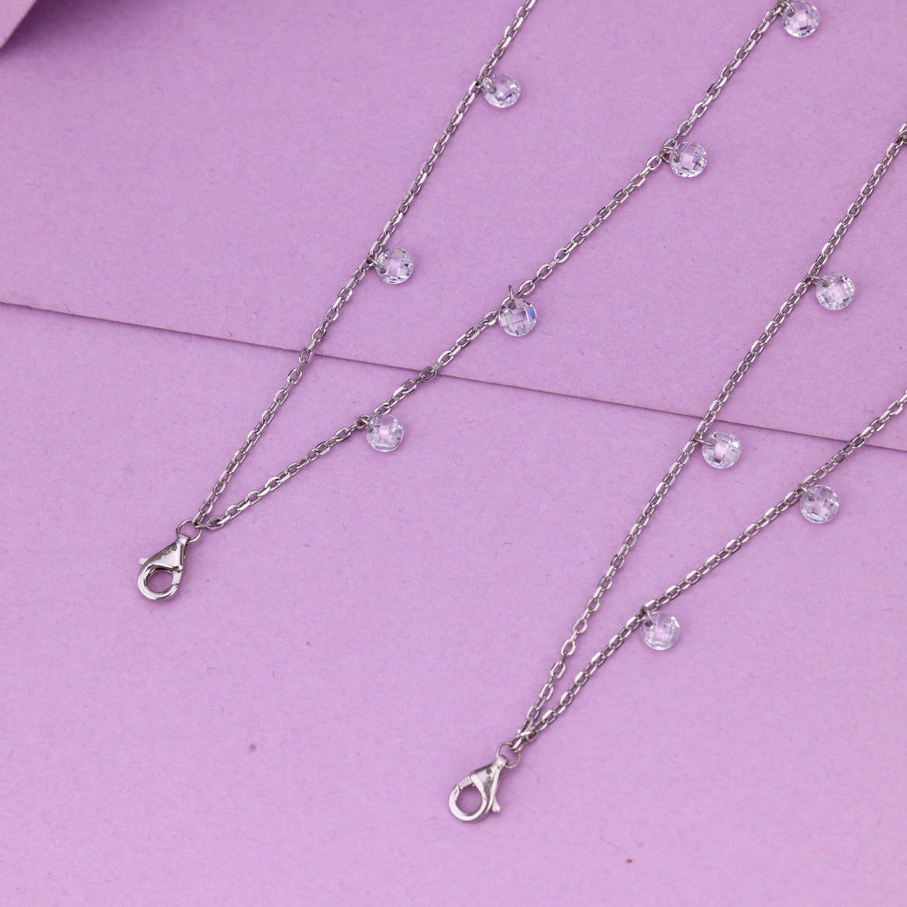 Minimal Silver Anklet with Crystal Beads | Elegant Payal for Women & Girls