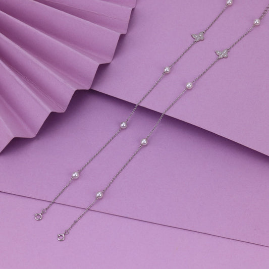 Silver Butterfly Anklet with Pearls | Stylish Payal for Women & Girls