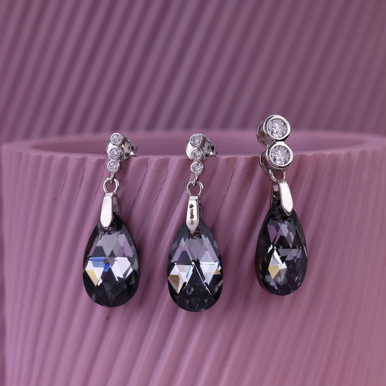 Sterling Silver Black Stone Jewellery Set | Party Wear