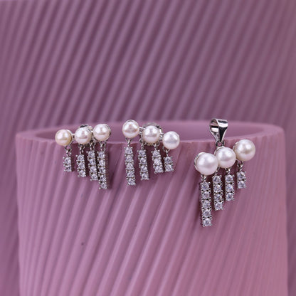 Triple Zircon Drop Pearl Jewellery For Women