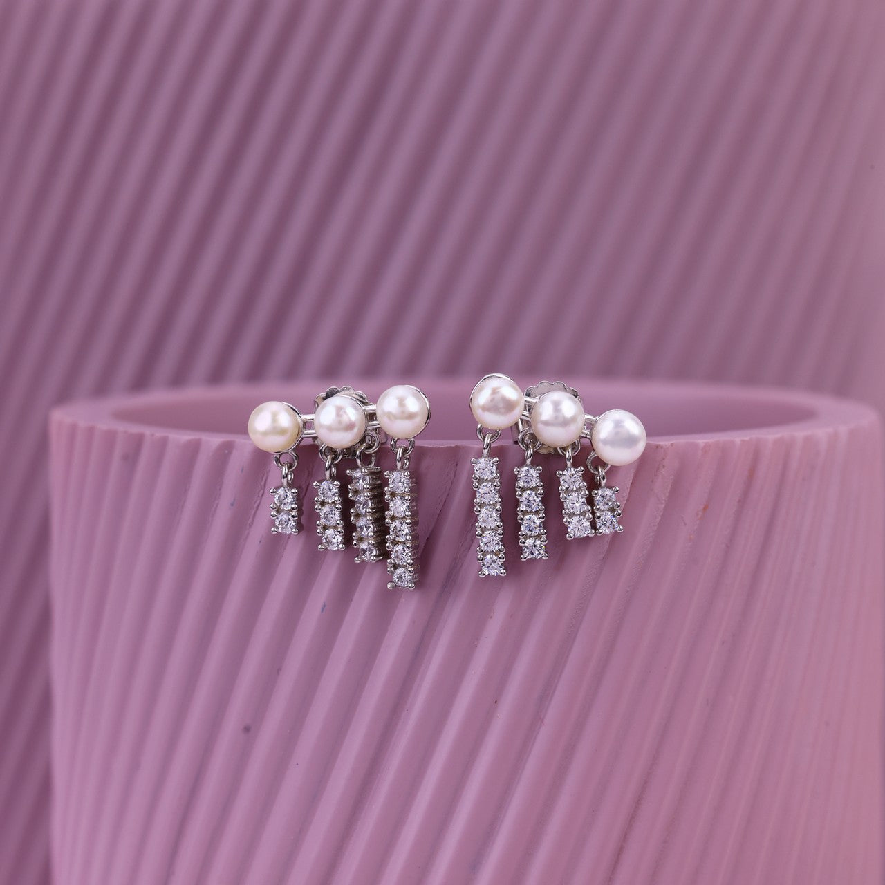 Triple Zircon Drop Pearl Jewellery For Women