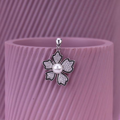 Floral Pearl Pendant Set For Women | Zircon Flower Design Earrings & Pendant