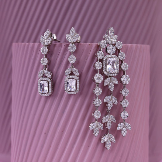 925 Silver Long CZ Drop Pendant Set | Designer Cubic Zirconia