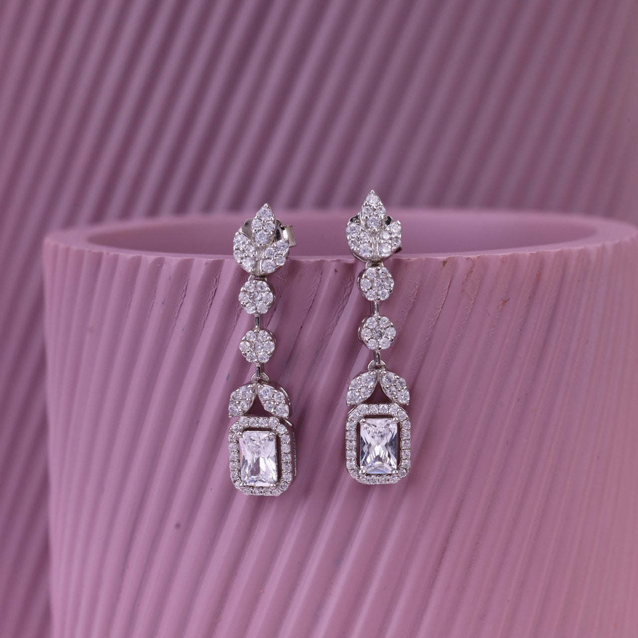 925 Silver Long CZ Drop Pendant Set | Designer Cubic Zirconia