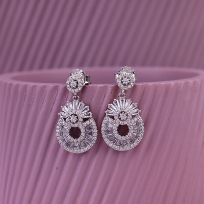 92.5 Silver Round Halo CZ Pendant Set | Premium Party Wear