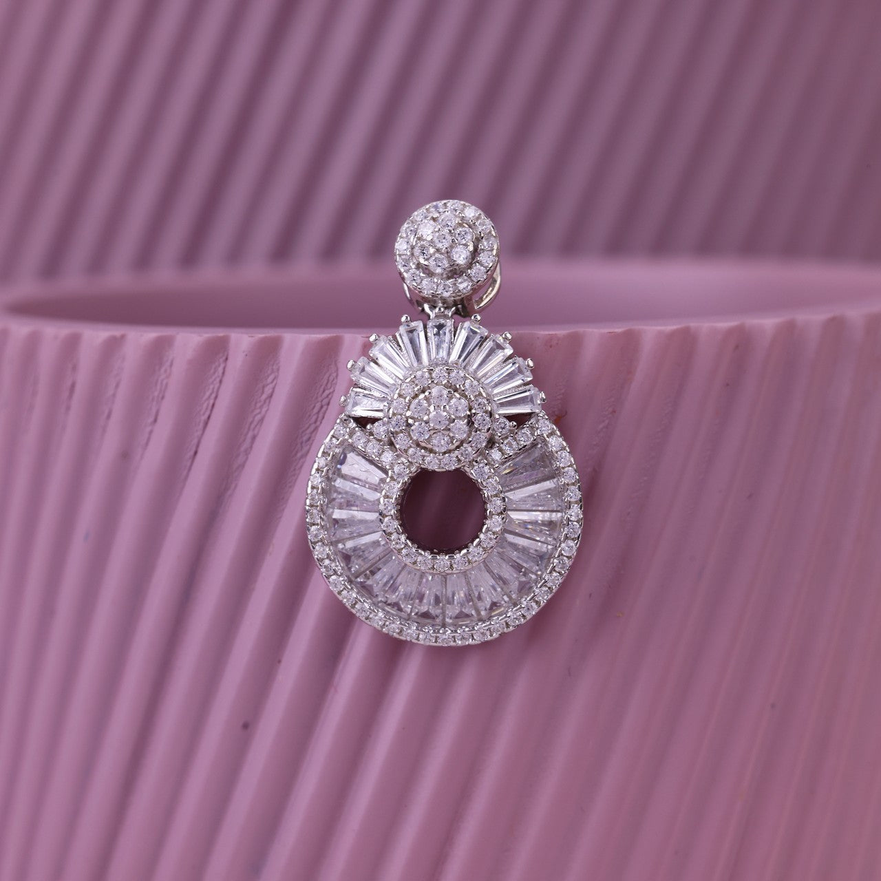 92.5 Silver Round Halo CZ Pendant Set | Premium Party Wear