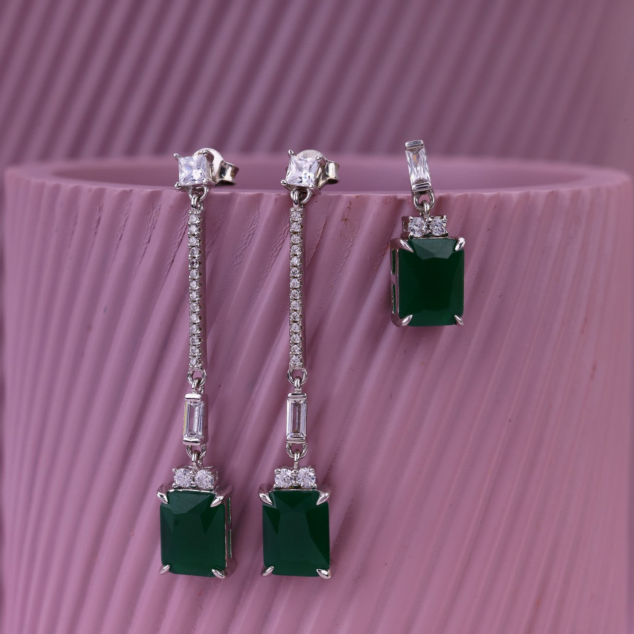Sterling Silver Green Stone Set | Elegant Party Wear