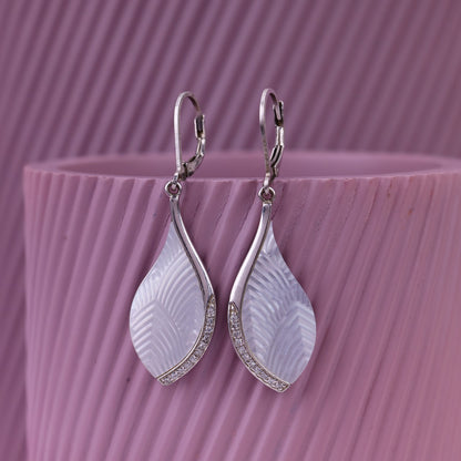 92.5 Silver Mother Of Pearl Pendant & Earrings Set | Leaf Design