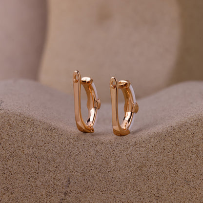 White Ceramic Rose- Tone Lock Hoops- 925 Silver