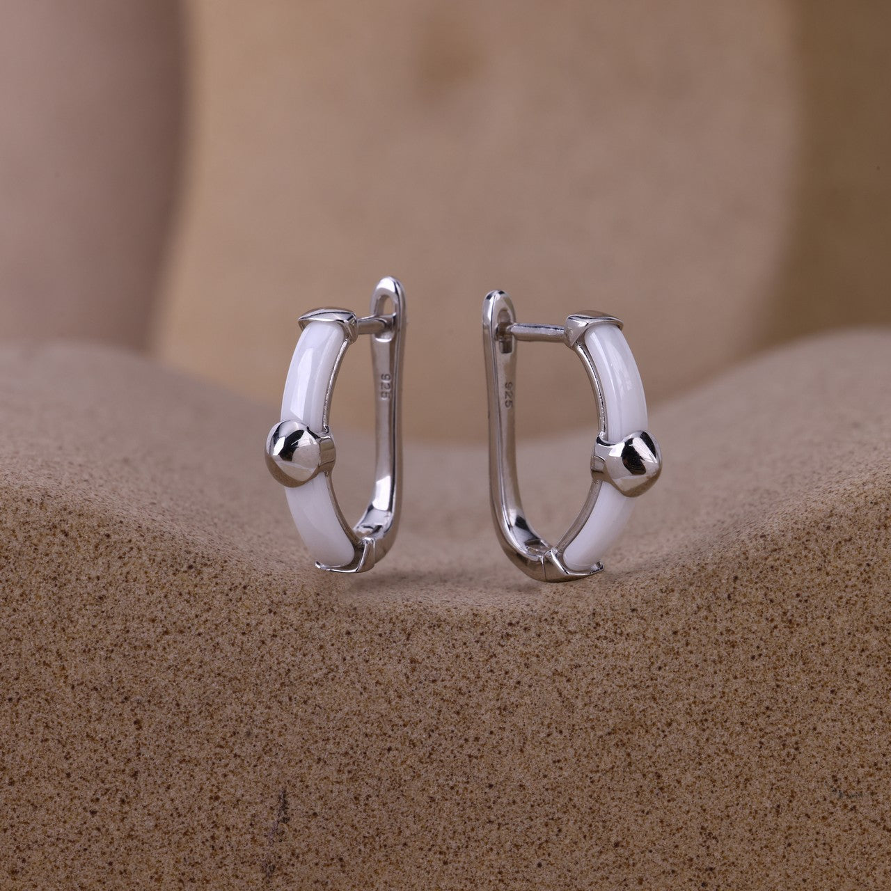 White Ceramic minimal Lock Earrings