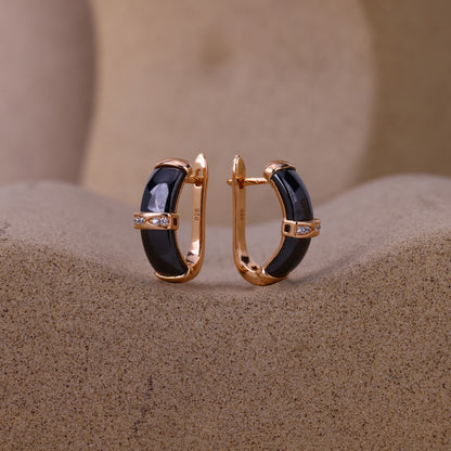 Black Ceramic J-Look Sparkline Earrings- Rose Silver