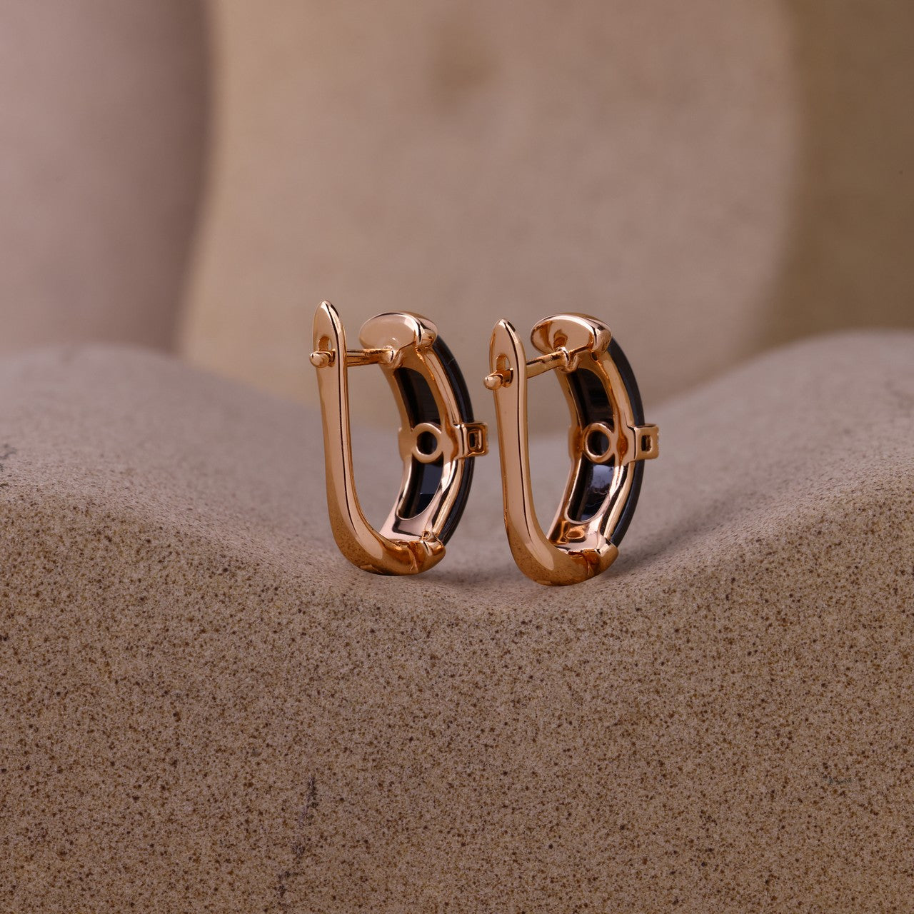 Black Ceramic J-Look Sparkline Earrings- Rose Silver