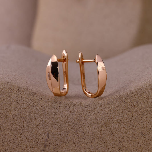 Single Stone Eye Curve Earrings- 925 Rose Silver