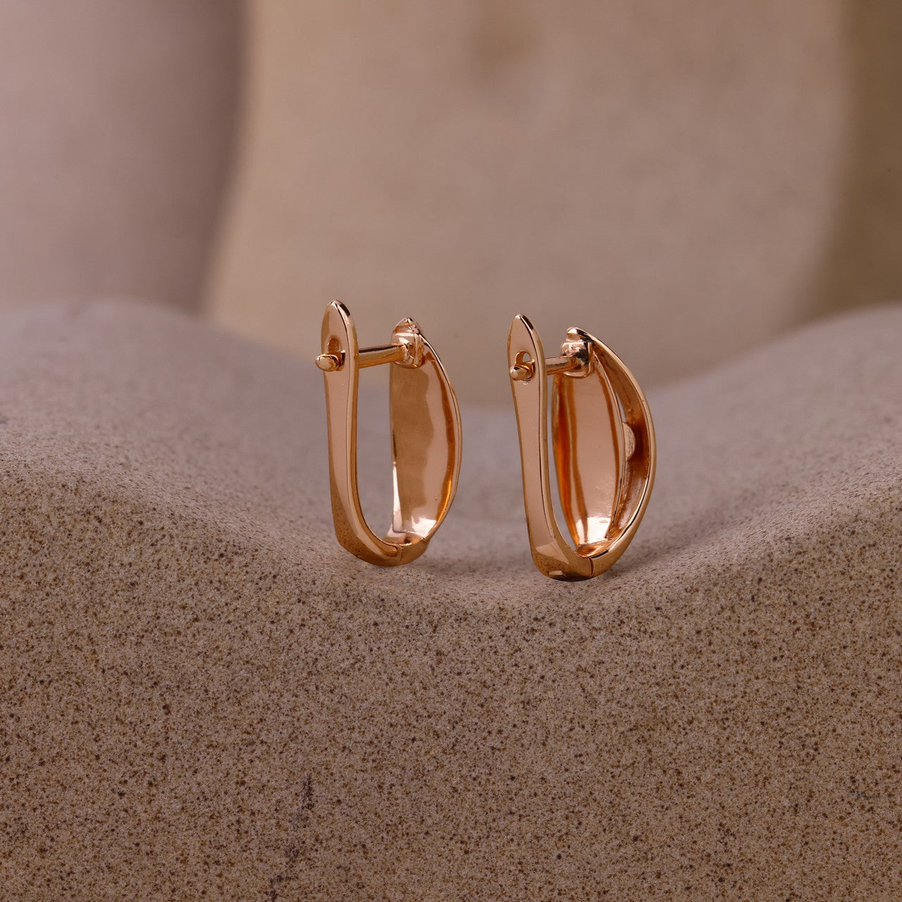 Single Stone Eye Curve Earrings- 925 Rose Silver