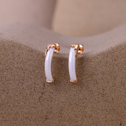 925 Rose Silver White Ceramic Hoop Earrings