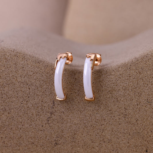 925 Rose Silver White Ceramic Hoop Earrings