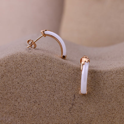 925 Rose Silver White Ceramic Hoop Earrings