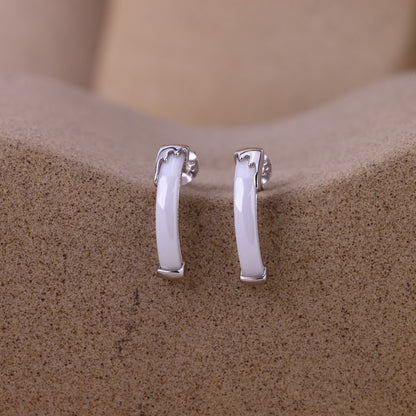 925 Sterling Silver white Ceramic Hoop Earrings