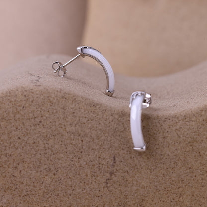 925 Sterling Silver white Ceramic Hoop Earrings