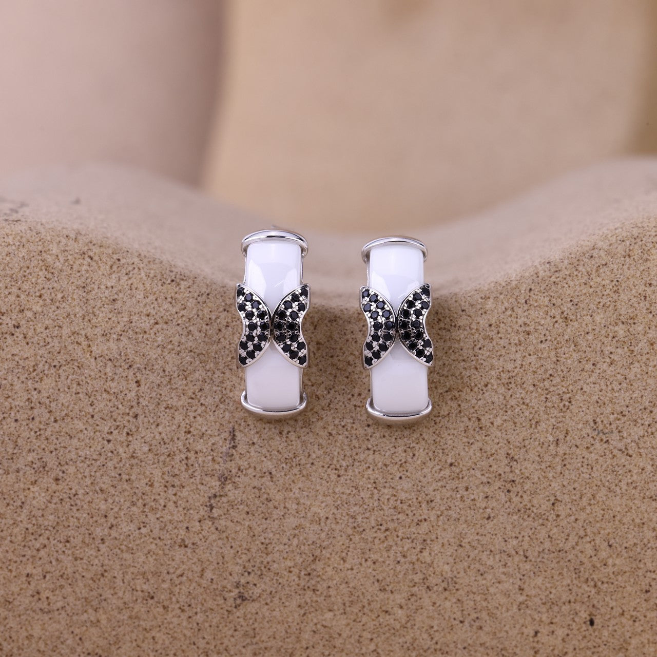 Micro X BlackStone J Earrings- 925 Silver