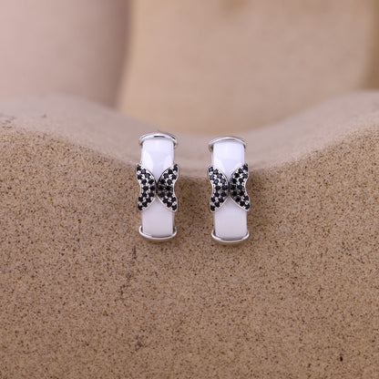 Micro X BlackStone J Earrings- 925 Silver